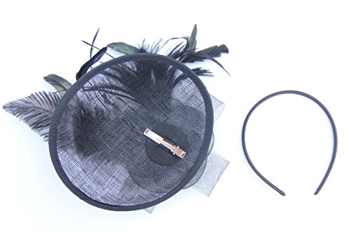 SAFERIN Fascinators Hat Sinamay Flower Mesh Feathers on a Headband and a Clip Tea Party Headwear for Girls and Women (TA4-Sinamay Feather Black)