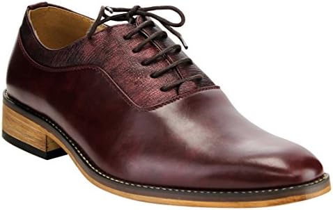 MIKO LOTTI FG01 Men's Lace Up Plain Toe Oxford Formal Dress Shoes, Color:WINE, Size:9.5