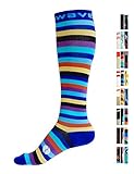 Compression Socks (1 pair) for Women & Men by Wave (Navy Stripes, S/M)