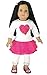 Sophia's Long-Sleeved Heart Tee, Tutu Tulle Skirt, & Sequin-Trimmed Leggings Complete Outfit Set for 18” Dolls, Hot Pink/White