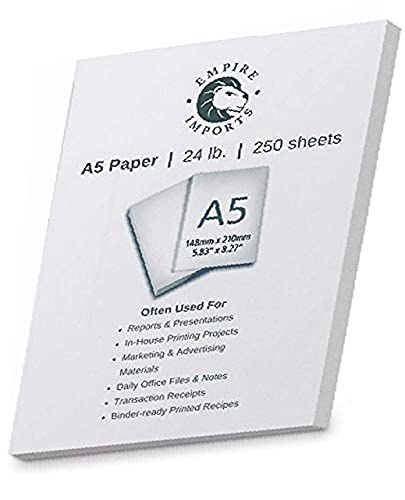 Empire Imports 24 lb. A5 Size Multi-Purpose Paper, Ream, 250 Sheets, White (A524R) (1 Ream/250 Sheets)