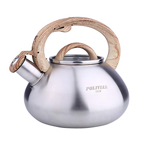 POLIVIAR Tea Kettle, 2.1 Quart Stove Top Silver Teapot Stovetop, Food