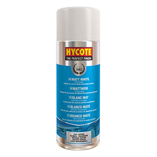 Hycote Sprühlack Weiß Matt 400 ml – Schnelltrocknender Autolack Spray mit hoher Deckkraft, für Metall, Kunststoff und Keramik