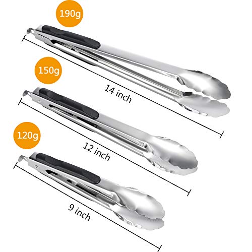 Maitys Set of 6 Cooking Tongs 9, 12, 14 Inch Stainless Steel Locking Kitchen Tongs Heavy Duty Kitchen BBQ Tongs Set for Cooking, Grilling and Barbecue