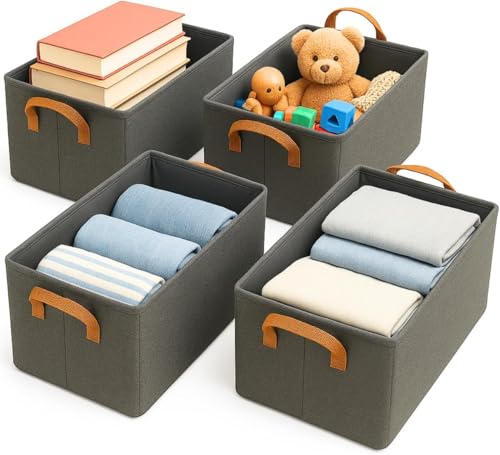 Kit 4 Caixas Organizadoras Dobráveis de Tecido Resistente com Alça Dupla – Cestos Ideais para Roupas, Brinquedos, Closet, Guarda-Roupa e Lavanderia