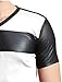 LE3NO Mens Premium Edgy Faux Leather Slub Raglan Short Sleeve T Shirt