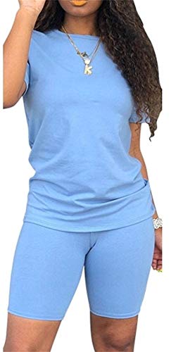 Women Short Sleeve Pure Loose Crop Top Shirt Casual Short Pants Casual Outfit Sportswear Short Sets