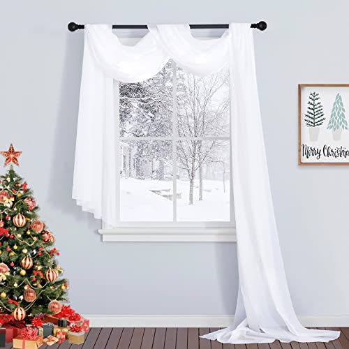 RYB HOME White Sheer Curtains for Canopy Bed, Living Room Decor as