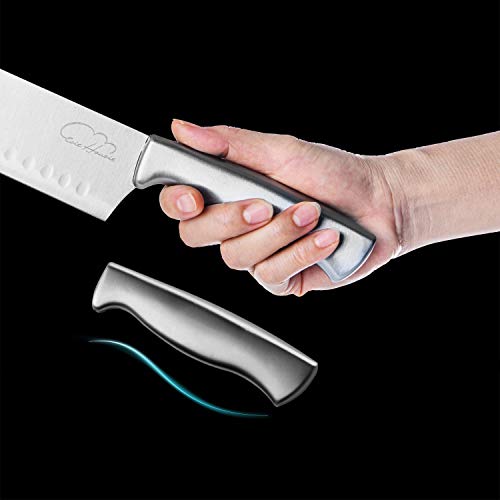 Santoku Knife Set, 2 Pieces Kitchen Chef Knife 5-Inch 7-Inch Hollow Edge Santoku Knife, Professional Japanese Chef Knife Set for Home Kitchen, Black/Stainless Steel