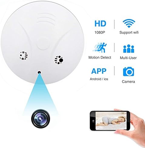 MLFMHR Spy Hidden Camera, WiFi Smoke Detector Camera, HD1080 Motion Detection Loop Recording Remotely View Security Nanny Cam for Home Office Support iOS/Android/PC/Mac