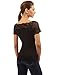 PattyBoutik Women Scalloped Lace Inset V Neck Top (Black Small)