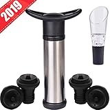 Vacuum Wine Stoppers Set,Original Wine Saver - 4 Reusable Valve Air Wine Bottle Stoppers,1 Stainless Steel Vacuum Pump Preserver,Free Give 1 Wine Aerator Pourer