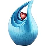Handcrafted Double Heart, Sea Blue Metal - Cremation Urn for Human Ashes Adults Large - Funeral Urn for Men and Women - Display Burial at Home or in Niche at Columbarium, Urn for Ashes Mother /Father