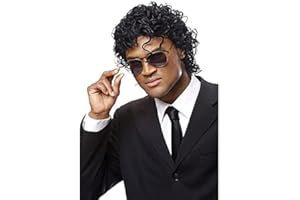 Wiwige Mens Short Curly Wig Black Synthetic Rocker Wig California Halloween Costume Culture Wet Look Wig