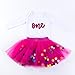 Baby Girls 1st Birthday Outfit Glitter One Romper Balls Skirt Crown Headband (Hot Pink, 9-12Months)