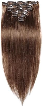 22" Straight Full Head Clip In Synthetic Hair Extensions for Women 16 Clips Ash Brown(#8) 7pcs
