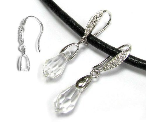 2 pcs .925 Sterling Silver Earwire Hook Cz Pinch Bail Clasp/Findings/Bright