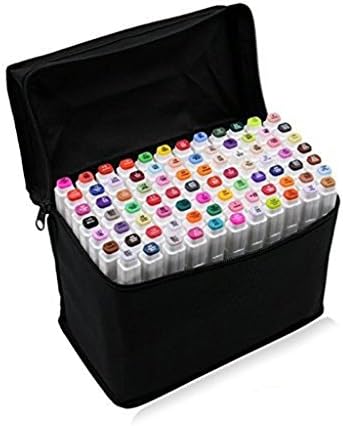 Dual Tips Art Makers, Twin Top Sketch Colored Pens Highlighters with Carrying Case for Drawing Painting Highlighting Coloring Underlining Design Render and Manga, Set of 40 Colors (40 colors, White)