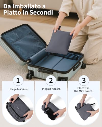 ECOHUB Zaino Ryanair 40x30x20 cm Leggero e 2 in 1, Zaino da Viaggio Pieghevole Sotto il Sedile, Bagaglio a Mano con Tasca Antifurto, Borsa da Cabina in Tessuto Riciclato per Uomo e Donna, Grigio
