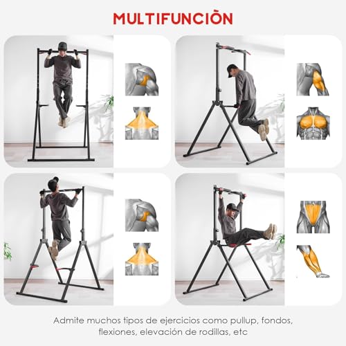 Rabbitstorm Barra de Dominadas Plegable de Torre Eléctrica, Barras Paralelas Calistenia Adjustable, Estación de Barra de Inmersión de Gimnasio en Casa, Estructura Triangular, Capacidad de Peso: 440LBS