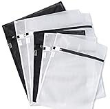 HOPDAY Wash Bags, Delicates Mesh laundry Bags, Super Premium Quality Bra lingerie Protection Washing Drying Bag with Rust Proof Flow Zipper, Set of 6 (3 Medium & 3 Large)-Black & White