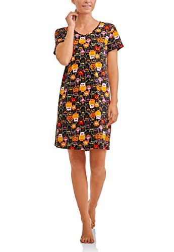 Women's Halloween Nightgown Long Sleep Shirt (Small-3XL) (S/M (6-10), Black owls)