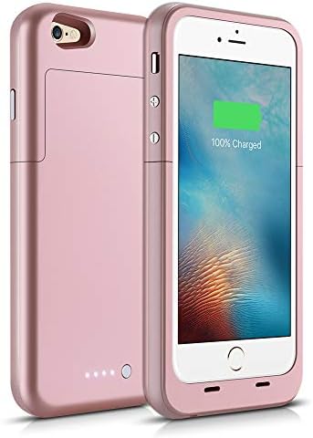 iPhone 6/6S Battery Case 3800mAh, Gasopic Extended Slim Rechargeable Battery Charger Case External Battery Pack Portable Power Bank Protective Charging Case for iPhone 6S, 6-Rose Gold
