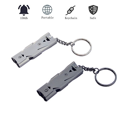 Outdoor Survival Signal Whistle Double Tubes Stainless Steel Emergency Whistle, Life Saving Whistle Key Chain for Camping/Hiking (Style1)