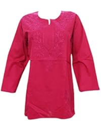 Mogul Woman's Tunic Top Hand Embroidered Ethnic Boho Kurti Blouse