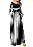 levaca Women's Long Sleeve Pleated Pockets Loose Casual Maxi Long Dress