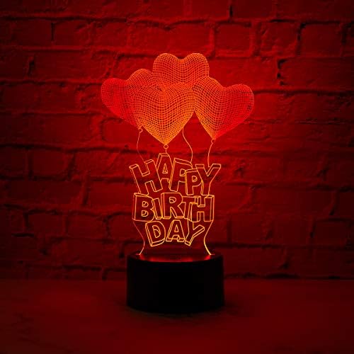 Blusmart Acrylic Happy Birthday 3D Illusion Colour Changing Touch USB Charge LED Night Lights for 7 LED (Medium)