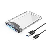 ORICO 2.5" External Hard Drive Enclosure, SATA III to USB Type-C for HDD/SSD - Tool Free Installation, Transparent Design, Supports UASP and up to 2TB - Clear