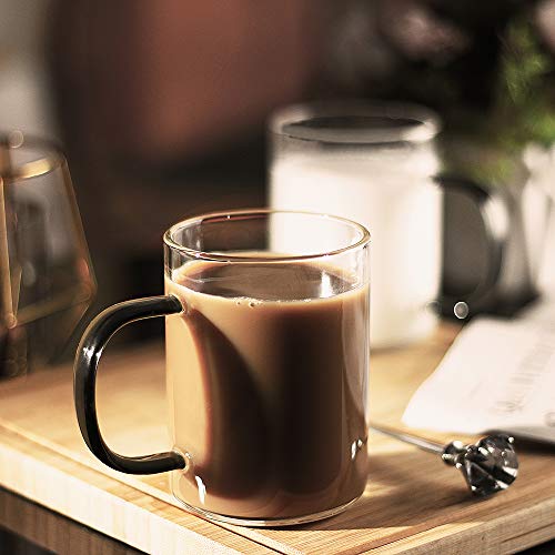 LUXU Glass Coffee Mugs Set of 4,Borosilicate Glass Coffee Cups 9 Fl.oz
