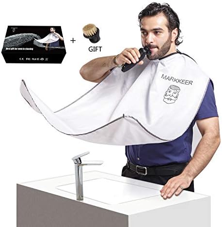 MARKKEER Beard Shaving Apron for Men Shaving,Hair Clippings Catcher & Grooming Cape Apron Trimming Non-Stick Hair,Waterproof,Anti-static (White upgrade)