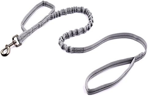 2 Handle Dog Leash width 1" with Elastic for Walking Climbing with Your Dog-Double Dog Leash for Small Medium Large Dog (Grey, width:1")