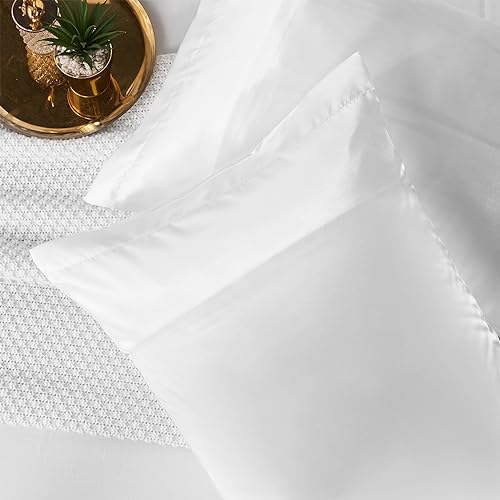 Guvar Satin Pillowcase for Hair and Skin Pillow Case 2 Pack Standard Size Super Soft Pillow Cases Set of 2 Slip Cooling Breathable Satin Pillow Cover（Ivory,20