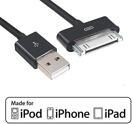 Apple 6ft 30pin Black Cable Charger Kit with 12w Wall Plug Adapter - Durable and Fast compatible with iPhone 4, iPhone 4S, iPad 1/2/3, iPod touch, iPod nano