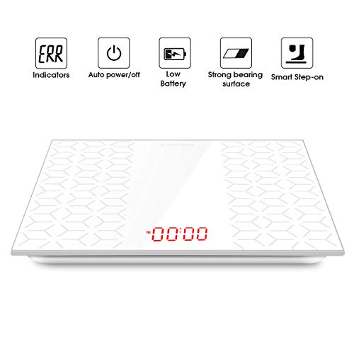 Digital Electronic Scales for Body Weight Bathroom Scale with Step-On Technology, Non-Slip Matte Platform, Up to 400 Pounds, Body Tape Measure Include, Tempered Glass with Large LED Backlight, White