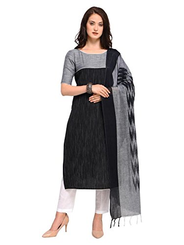 inddus black ikkat handloom cotton printed dupatta