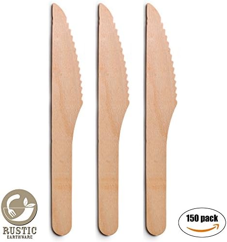 Disposable Knives 150 Pc Set by Rustic Earthware | Wooden Eco-Friendly Biodegradable Tableware | Parties, Weddings, and Showers