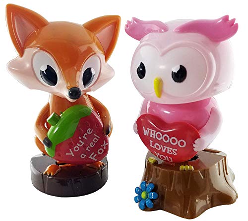 Loving Solar Powered Dancing Owl and Fox Bobble Head Figures