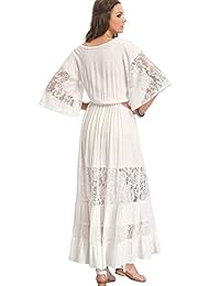 Milumia - Vestido largo para mujer con cordón bohemio en la cintura y encaje, color blanco