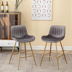 GBZB Modern Bar Stools Set of 2, Gray Velvet Bar