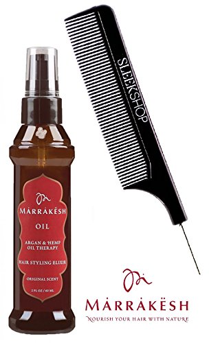 Earthly Body MARRAKESH OIL Hair Styling Elixir with Argan & Hemp Oil Therapy, ORIGINAL SCENT (with Sleek Steel Pin Tail Comb) (Original - 2 oz / 60 ml)