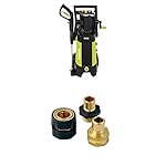 Sun Joe SPX3001 2030 PSI 1.76 GPM 14.5 AMP Electric Pressure Washer with Hose Reel, Green WITH Powerwasher 80006 Universal Pressure Washer Garden Hose Quick-Connect Kit