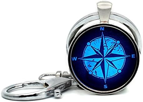 Keychain Round Pendant Compass Glow In The Dark Glass Cabochon Key Rings Stainless Steel Metal Handmade Charm Pendants