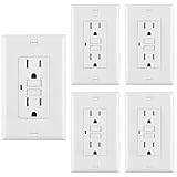 [5 Pack] BESTTEN Self-Test Tamper Resistant GFCI Receptacle Outlet with LED Power Indicator, 15Amp 125Volt, Wall Plate Included, Auto-Test Function, UL Certified