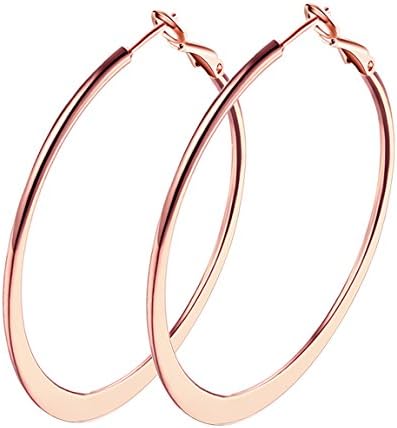 2" Stainless Steel 18k Rose Gold Plated Hoop Earrings for Womens sensitive ears (50mm)