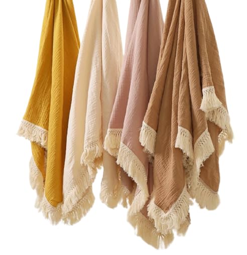 Aloonii Extra Large Baby Swaddle Blanket with Fringe | 100% Pure Cotton | Gorgeous Boho Blanket (Lemon)