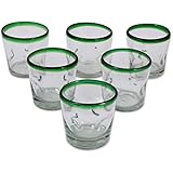 NOVICA Artisan Crafted Clear Green Rim Hand Blown Recycled Glass Tumbler Glasses, 9 oz. 'Lime Freeze' (set of 6)